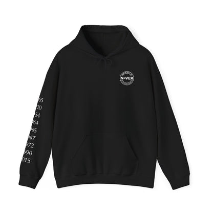 Anniversary Years Hoodie — Minimal Retro Logo Pullover with Sleeve Milestone Dates