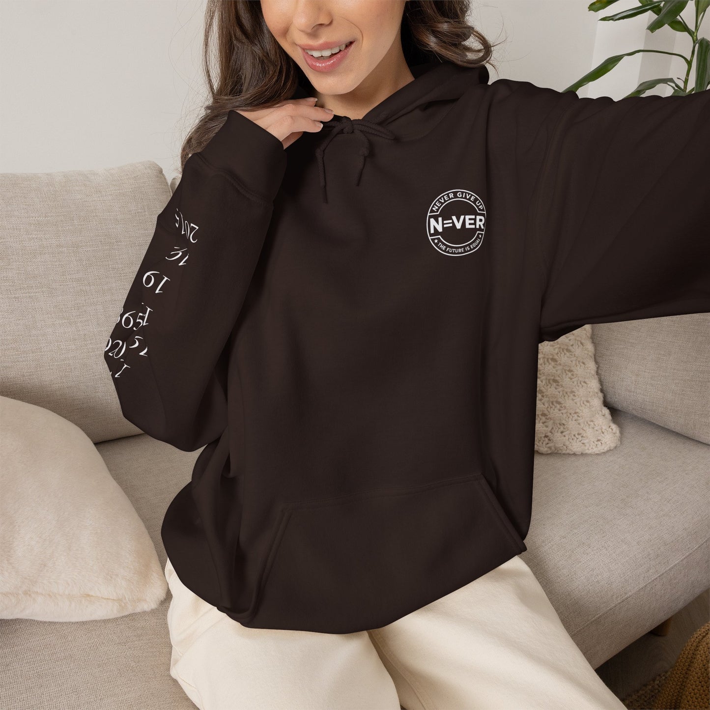 Anniversary Years Hoodie — Minimal Retro Logo Pullover with Sleeve Milestone Dates