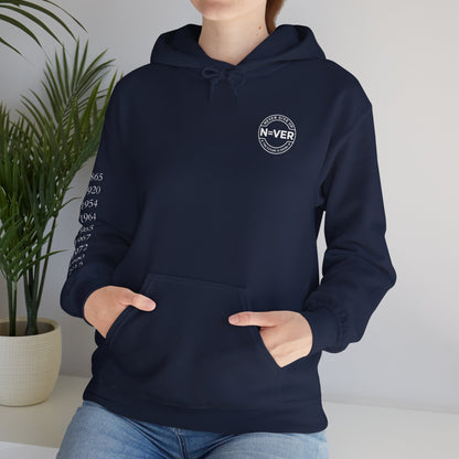 Anniversary Years Hoodie — Minimal Retro Logo Pullover with Sleeve Milestone Dates