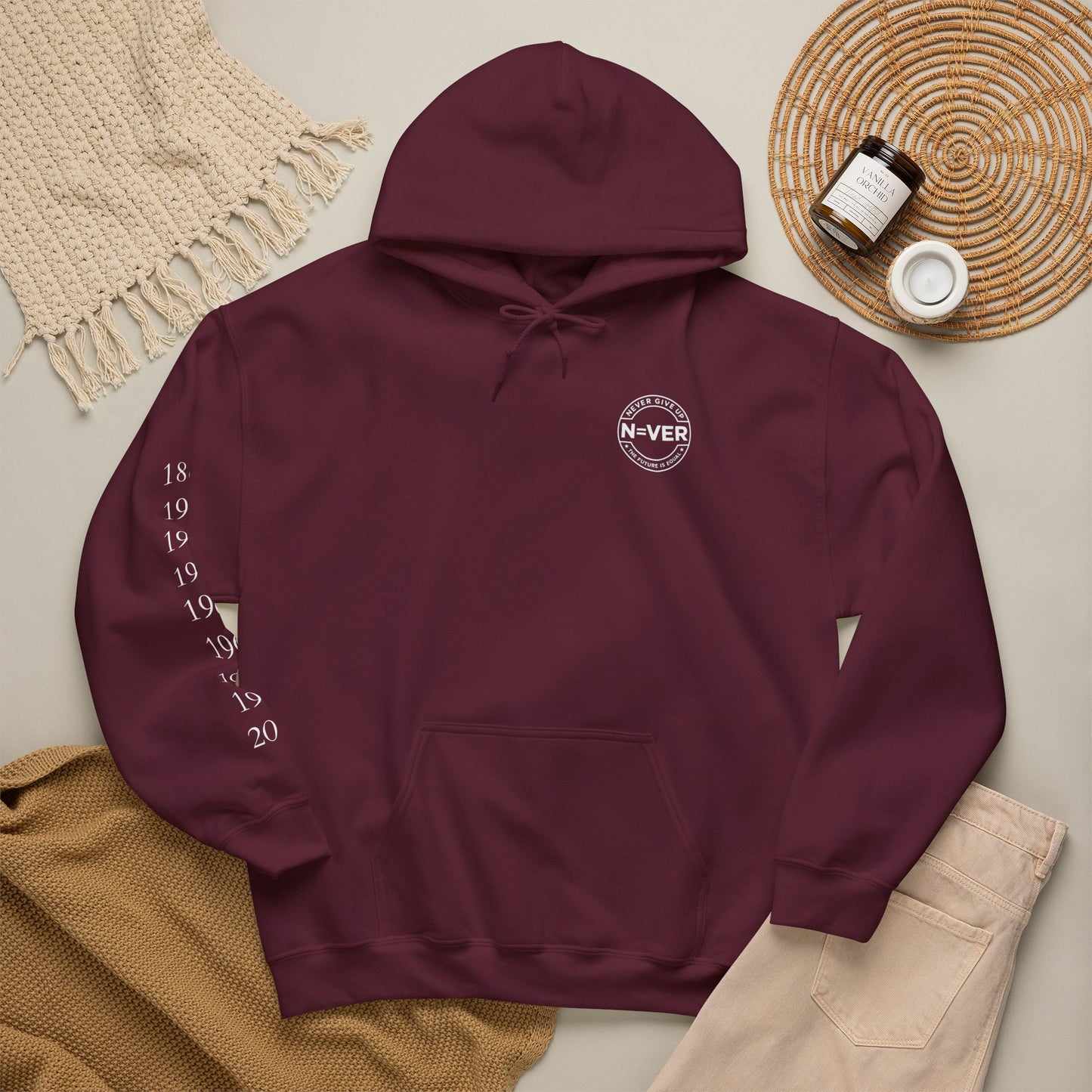 Anniversary Years Hoodie — Minimal Retro Logo Pullover with Sleeve Milestone Dates