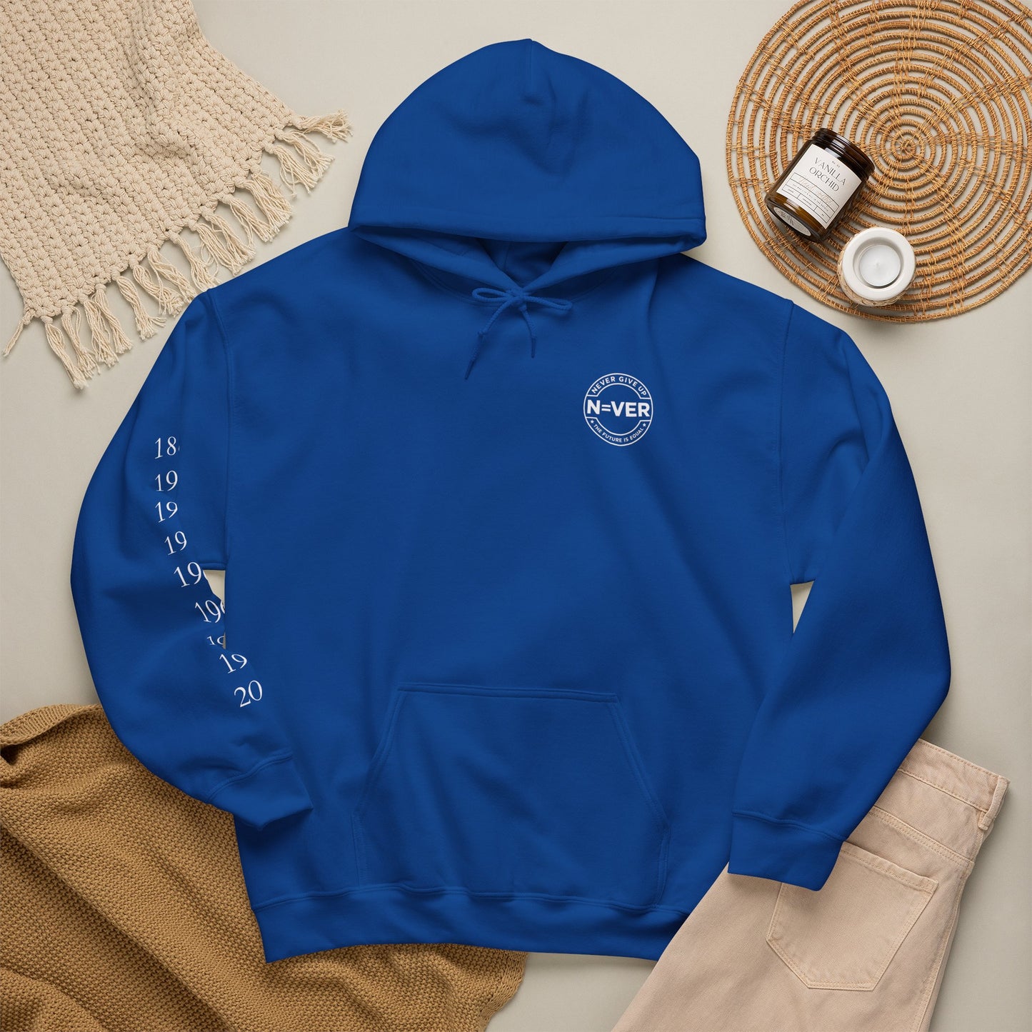 Anniversary Years Hoodie — Minimal Retro Logo Pullover with Sleeve Milestone Dates