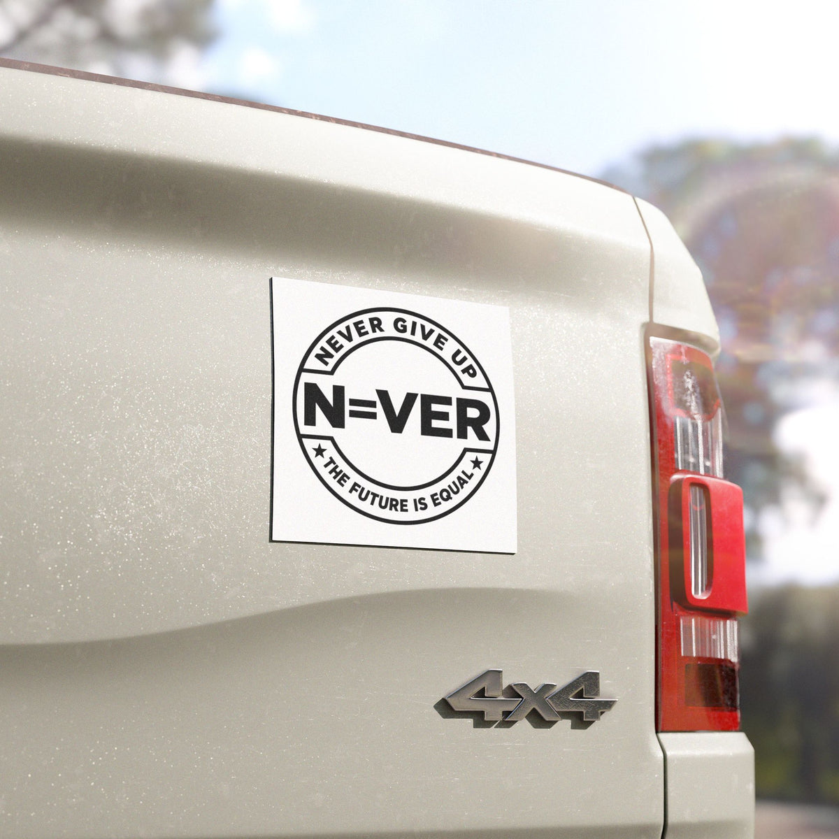 Never Give Up Car Magnet — 'N=VER' Motivational Magnetic Decal (The Future Is Equal)