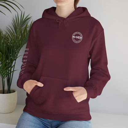 Anniversary Years Hoodie — Minimal Retro Logo Pullover with Sleeve Milestone Dates