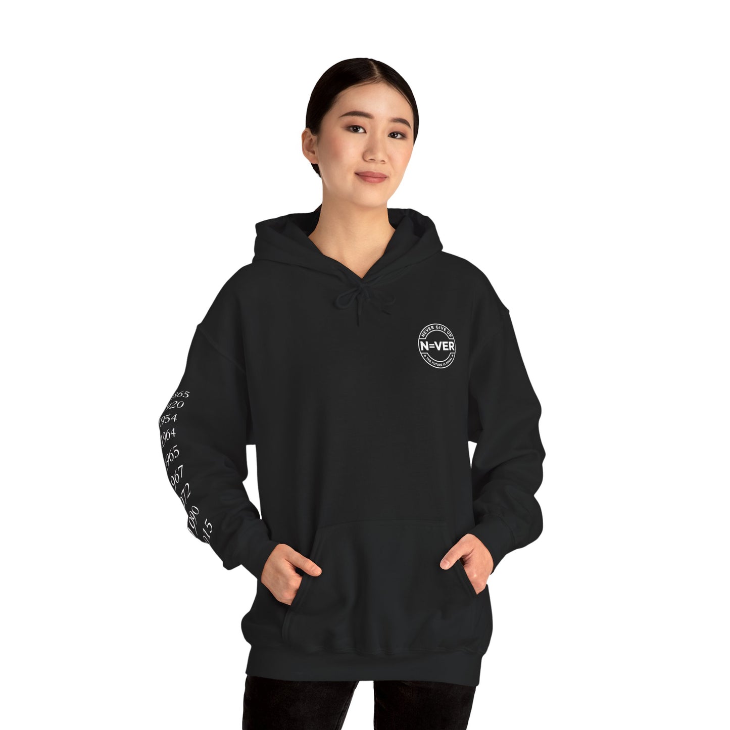 Anniversary Years Hoodie — Minimal Retro Logo Pullover with Sleeve Milestone Dates