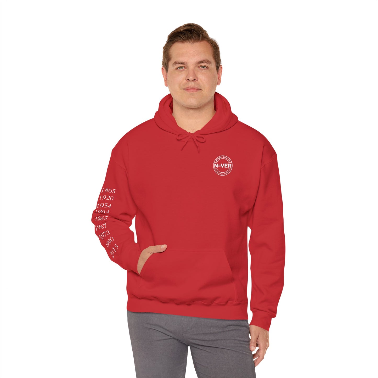 Anniversary Years Hoodie — Minimal Retro Logo Pullover with Sleeve Milestone Dates