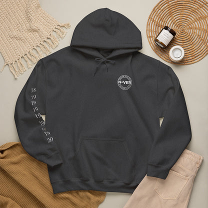 Anniversary Years Hoodie — Minimal Retro Logo Pullover with Sleeve Milestone Dates