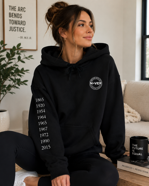 Anniversary Years Hoodie — Minimal Retro Logo Pullover with Sleeve Milestone Dates
