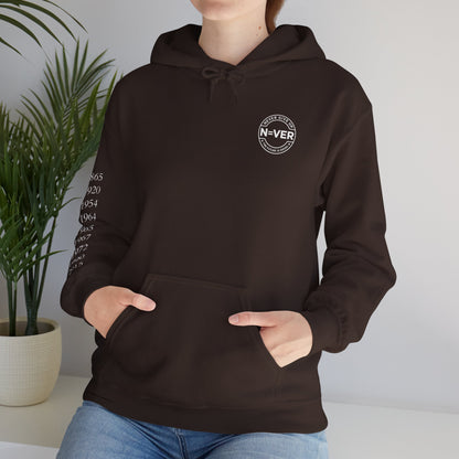 Anniversary Years Hoodie — Minimal Retro Logo Pullover with Sleeve Milestone Dates