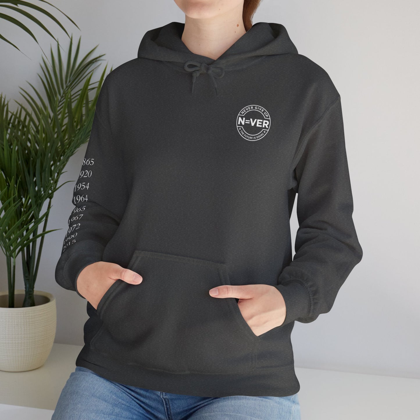 Anniversary Years Hoodie — Minimal Retro Logo Pullover with Sleeve Milestone Dates