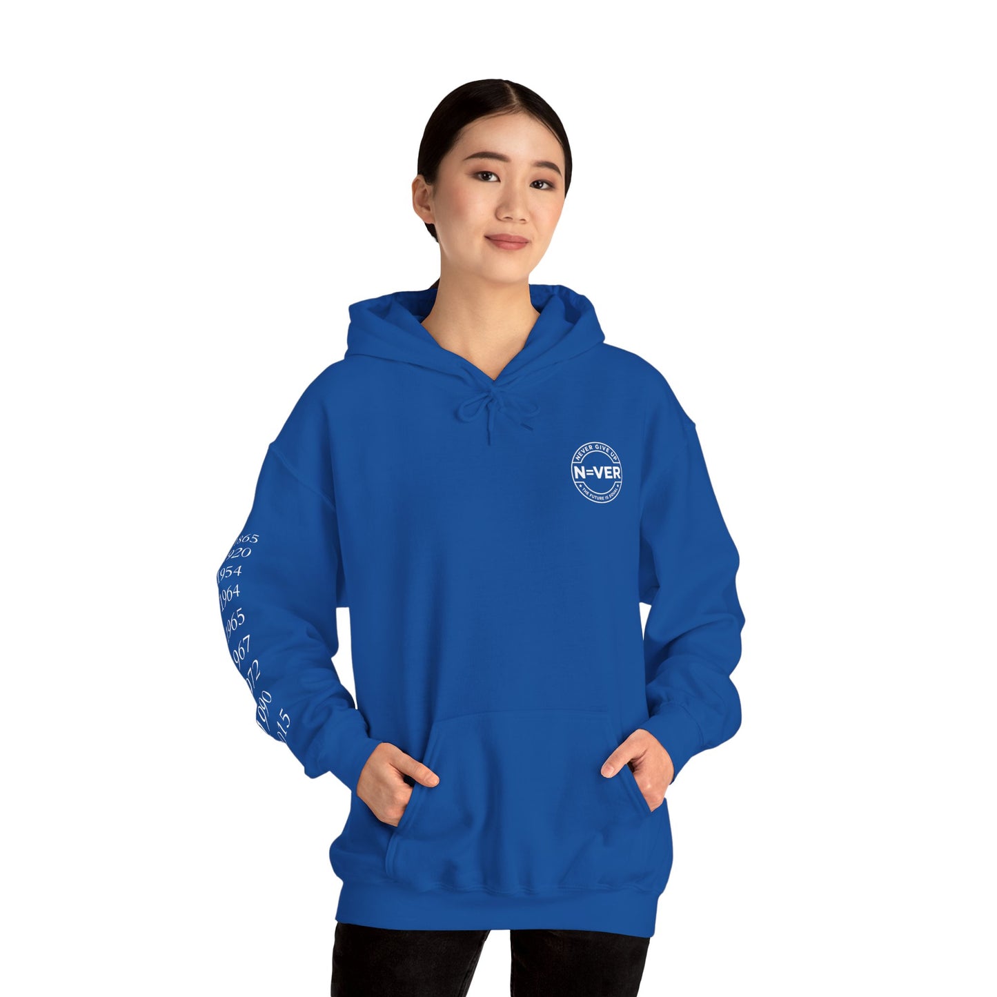 Anniversary Years Hoodie — Minimal Retro Logo Pullover with Sleeve Milestone Dates