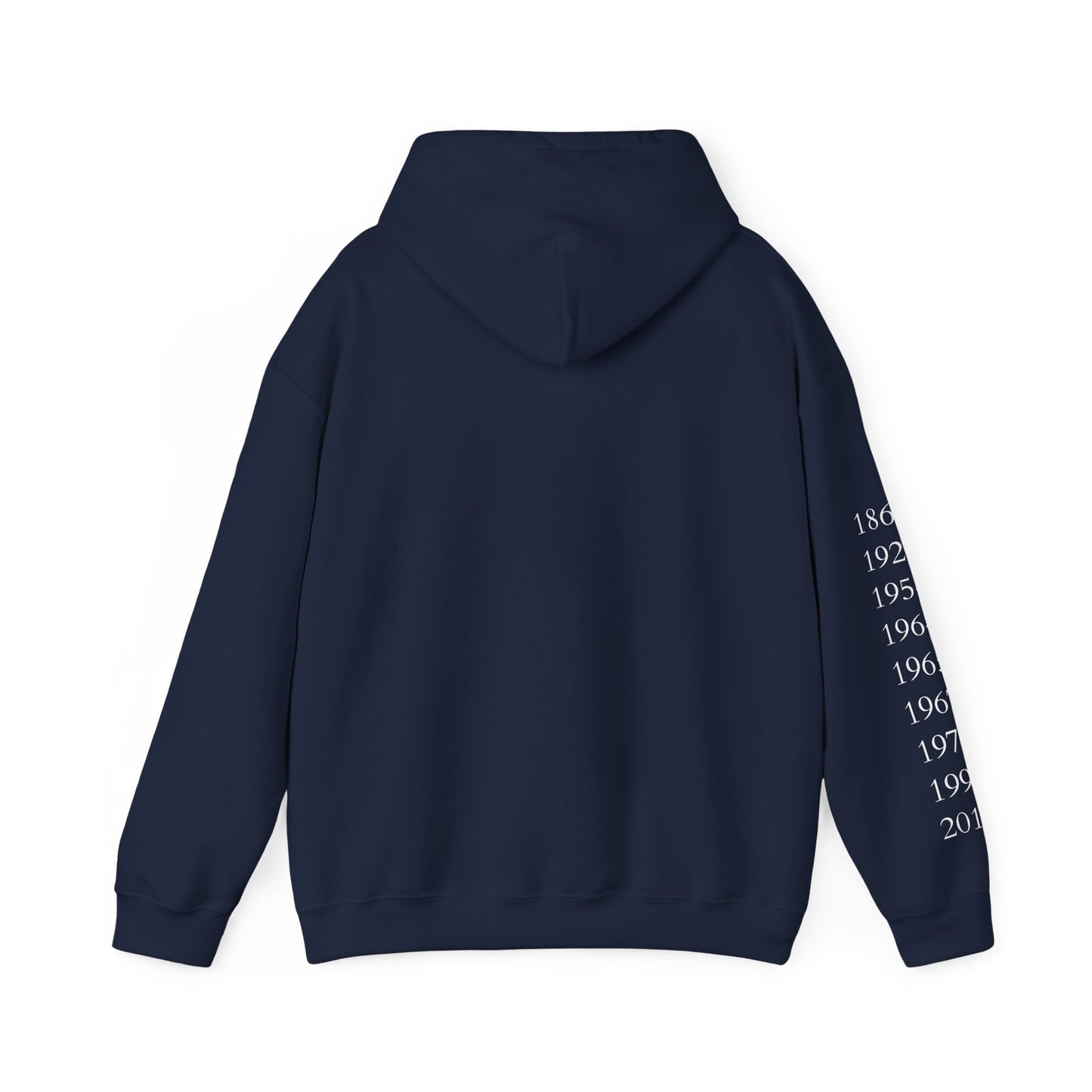 Anniversary Years Hoodie — Minimal Retro Logo Pullover with Sleeve Milestone Dates