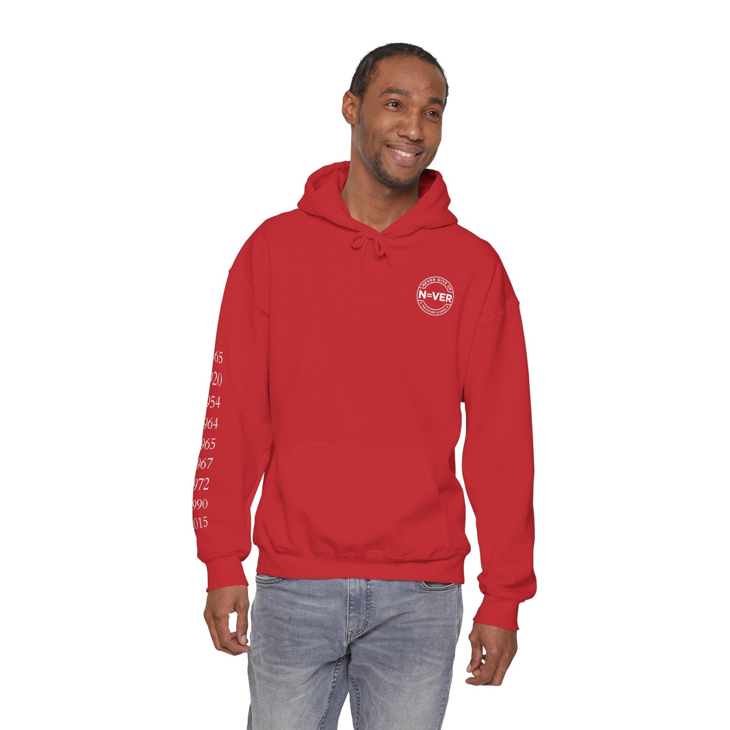 Anniversary Years Hoodie — Minimal Retro Logo Pullover with Sleeve Milestone Dates