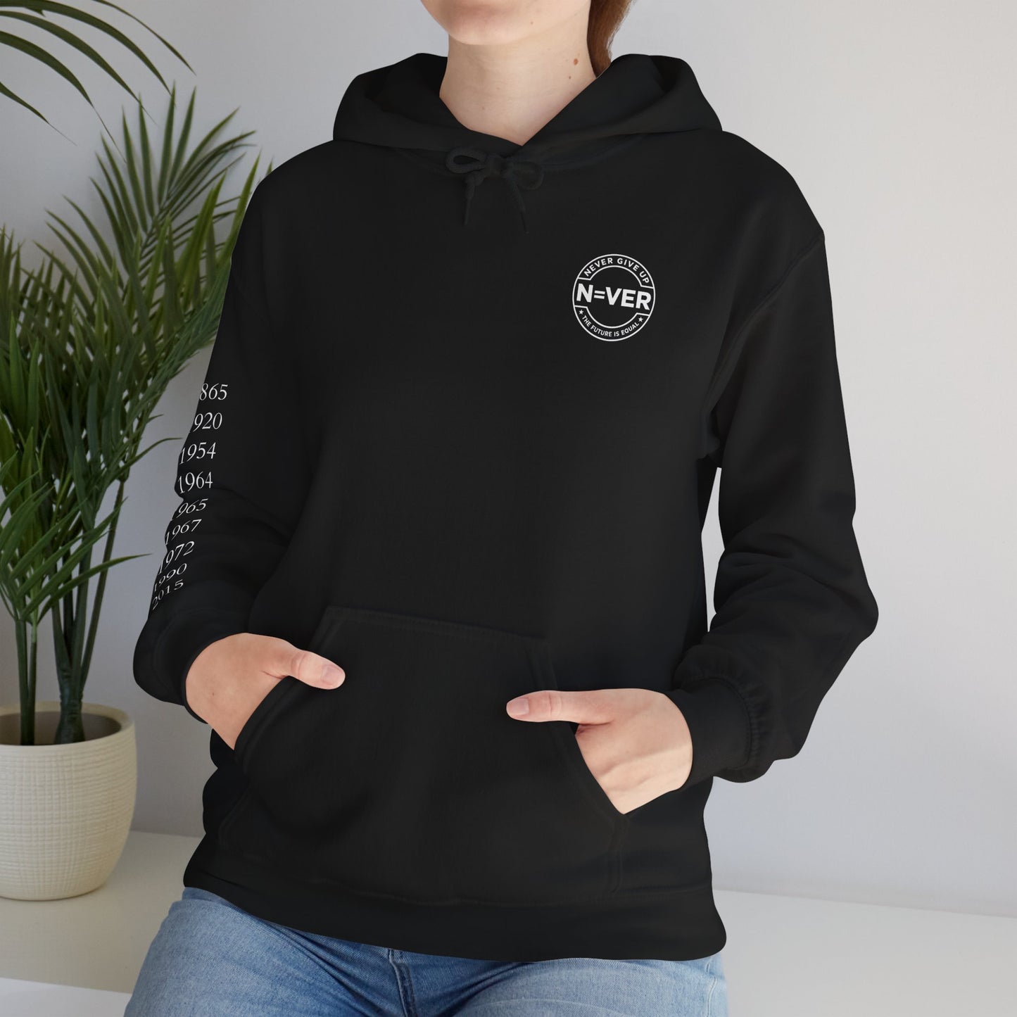 Anniversary Years Hoodie — Minimal Retro Logo Pullover with Sleeve Milestone Dates