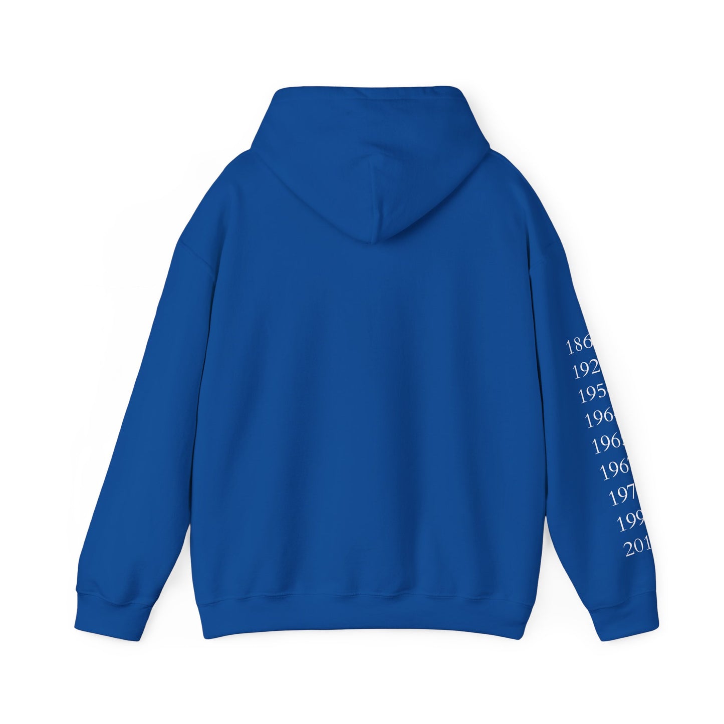 Anniversary Years Hoodie — Minimal Retro Logo Pullover with Sleeve Milestone Dates