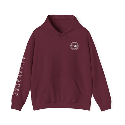 Anniversary Years Hoodie — Minimal Retro Logo Pullover with Sleeve Milestone Dates