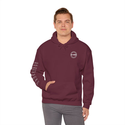 Anniversary Years Hoodie — Minimal Retro Logo Pullover with Sleeve Milestone Dates